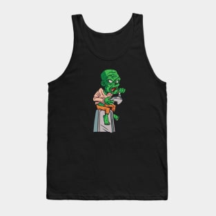 Cartoon Zombie Gamer Sitting on a Tombstone Tank Top